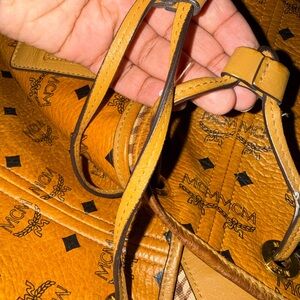 MCM Tan Leather Backpack with Visetos Print